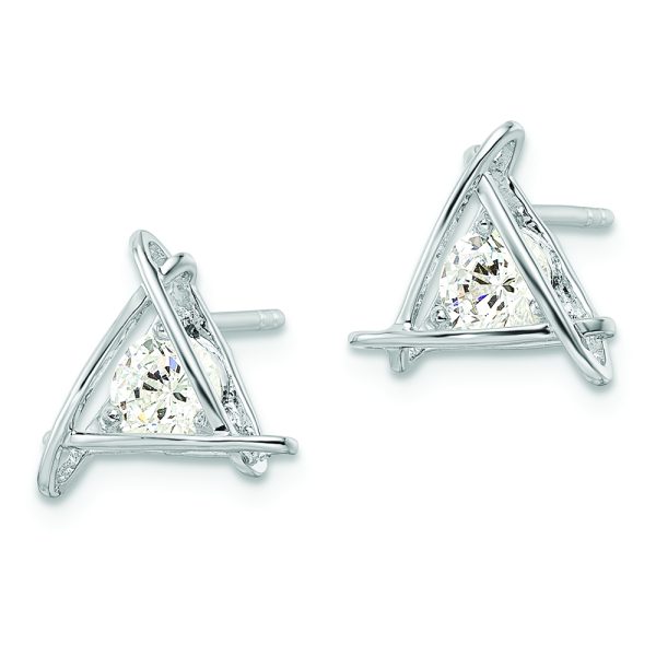 Sterling Silver Rhodium-plated Triangle CZ Post Earrings - Image 2