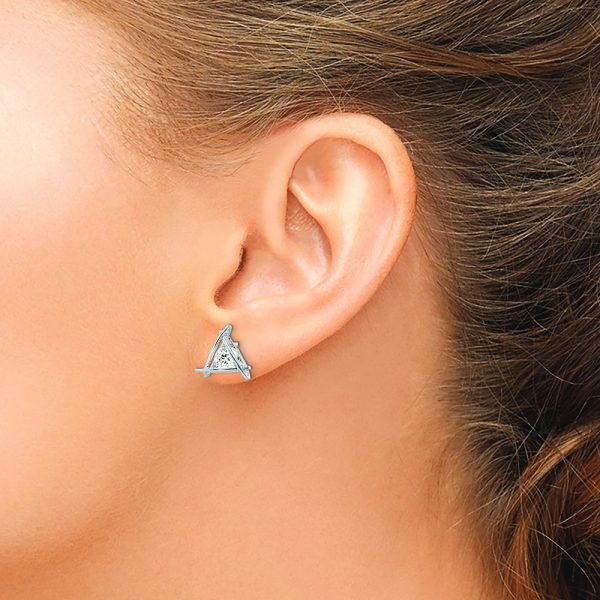 Sterling Silver Rhodium-plated Triangle CZ Post Earrings - Image 3