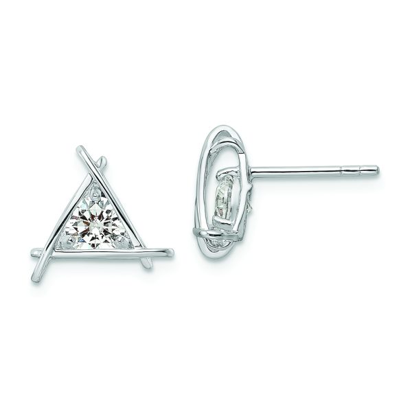 Sterling Silver Rhodium-plated Triangle CZ Post Earrings