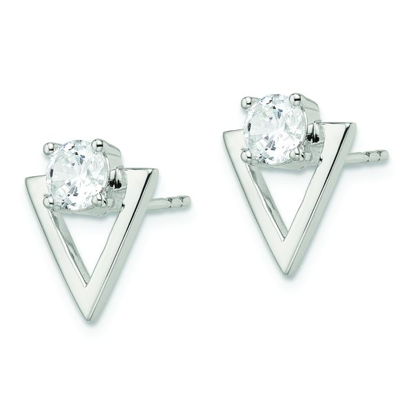 Sterling Silver Polished CZ Triangle Post Earrings - Image 2