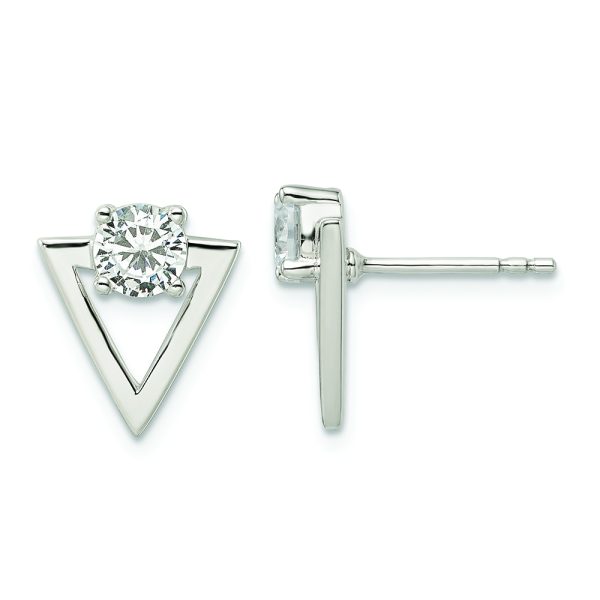 Sterling Silver Polished CZ Triangle Post Earrings