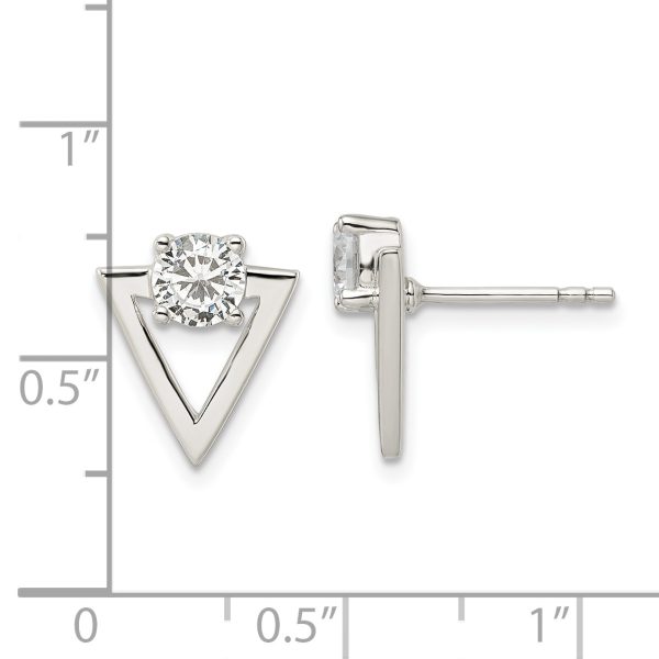 Sterling Silver Polished CZ Triangle Post Earrings - Image 3