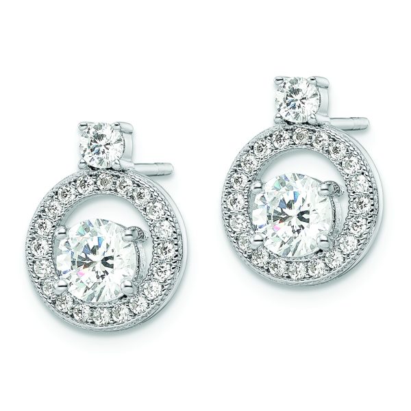 Sterling Silver Rhodium-plated Polished CZ Halo Circle Post Earrings - Image 2