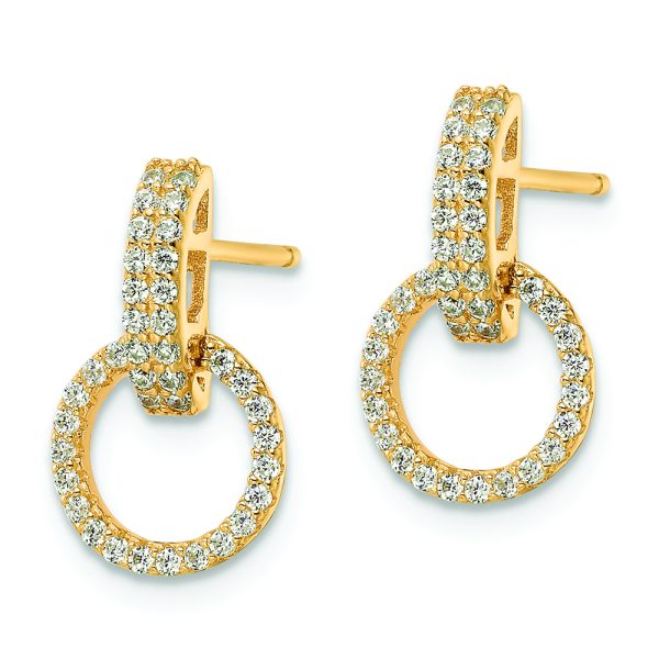 Sterling Silver Gold-tone Polished CZ Circle Post Dangle Earrings - Image 2