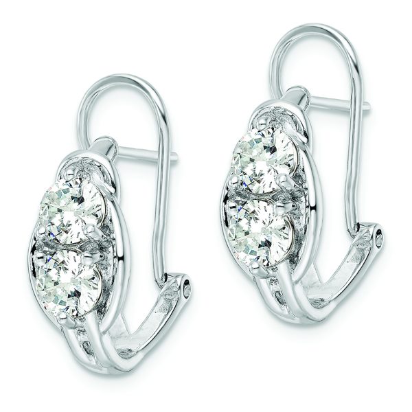 Sterling Silver Rhodium-plated Polished CZ Omega Back J-Hoop Earrings - Image 2