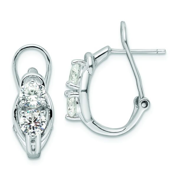 Sterling Silver Rhodium-plated Polished CZ Omega Back J-Hoop Earrings