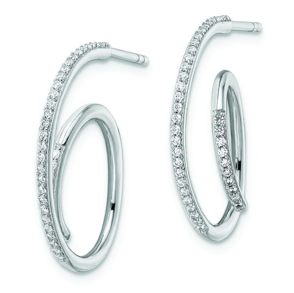 Sterling Silver Rhodium-plated CZ Fancy J Hoop Post Earrings - Image 2