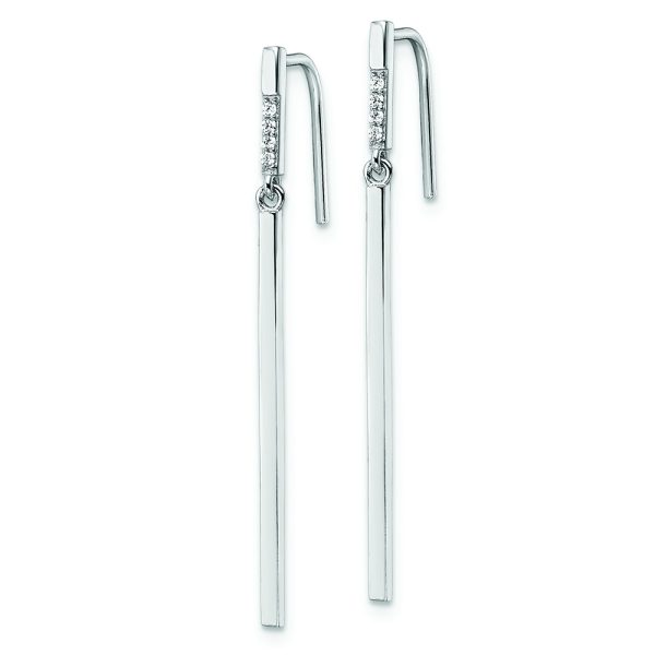 Sterling Silver Rhodium-plated Polished CZ Bar Dangle Earrings - Image 2