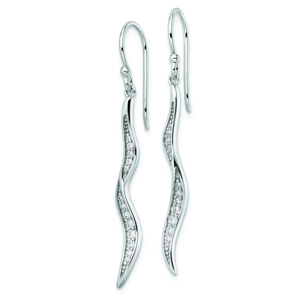 Sterling Silver Rhodium-plated Polished CZ Wavy Dangle Earrings - Image 2