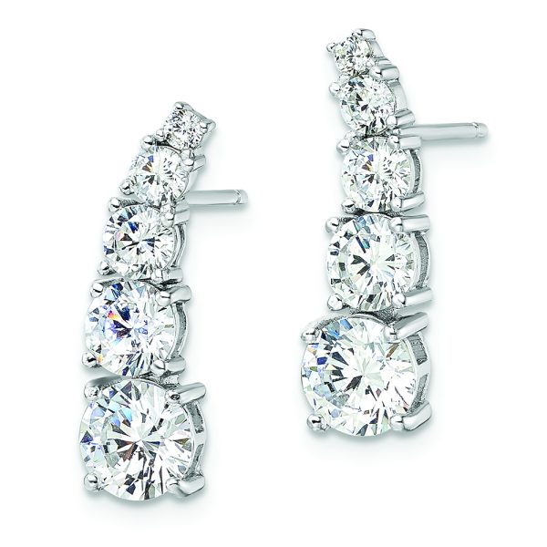 Sterling Silver Rhodium-plated Polished Graduated CZ Post Earrings - Image 2