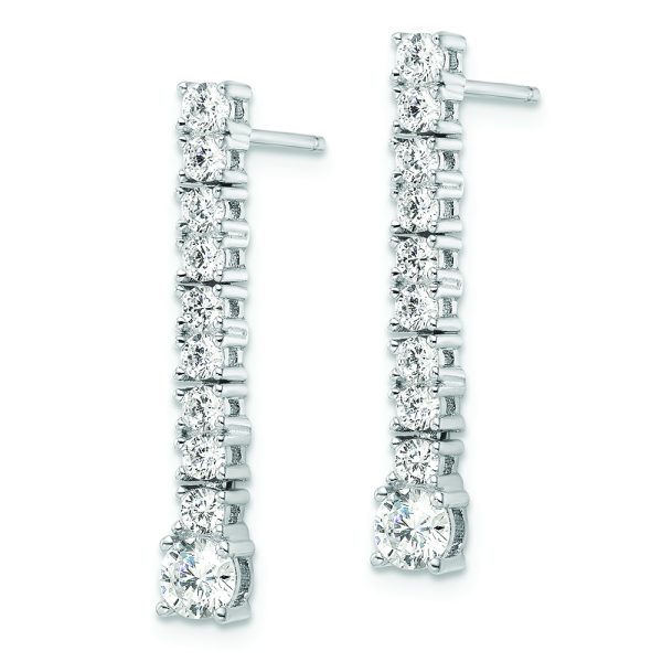 Sterling Silver Rhodium-plated Polished CZ Post Dangle Earrings - Image 2