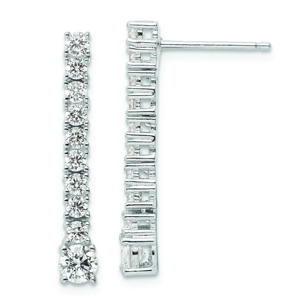 Sterling Silver Rhodium-plated Polished CZ Post Dangle Earrings