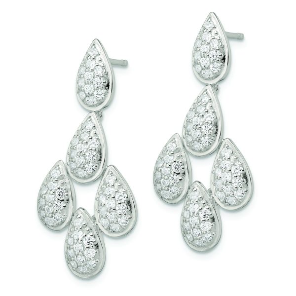 Sterling Silver CZ Chandelier Dangle Post Earrings - Image 2