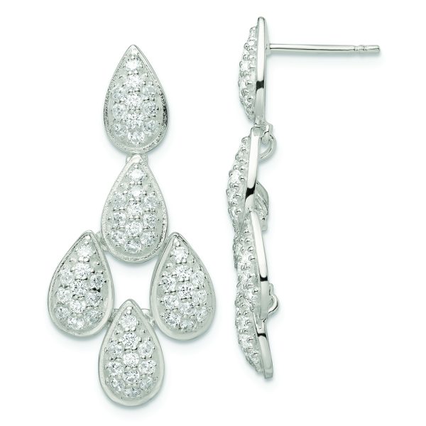 Sterling Silver CZ Chandelier Dangle Post Earrings