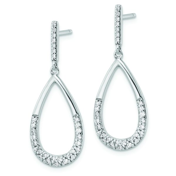 Sterling Silver Rhodium-plated Polished CZ Teardrop Dangle Post Earrings - Image 2