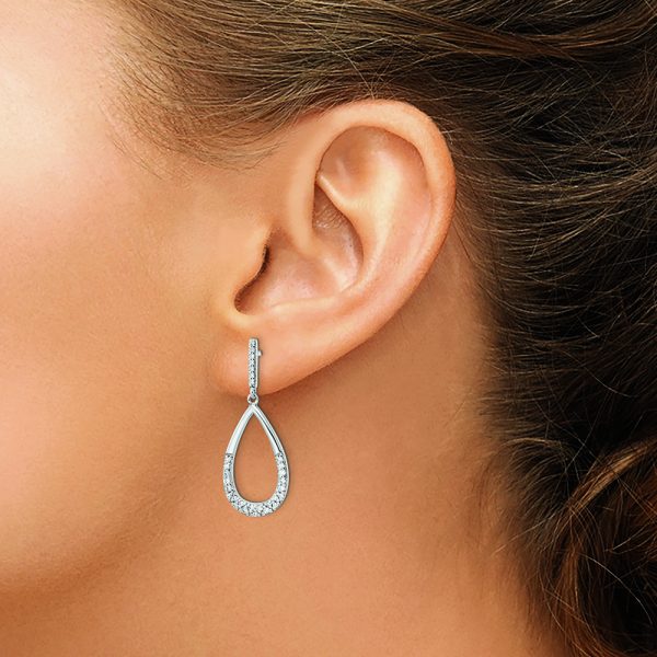 Sterling Silver Rhodium-plated Polished CZ Teardrop Dangle Post Earrings - Image 3