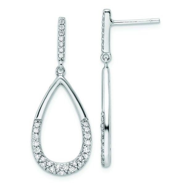 Sterling Silver Rhodium-plated Polished CZ Teardrop Dangle Post Earrings