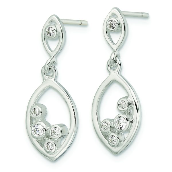 Sterling Silver Polished CZ Oval Dangle Post Earrings - Image 2