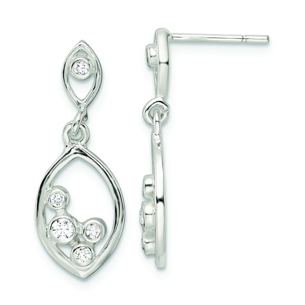 Sterling Silver Polished CZ Oval Dangle Post Earrings