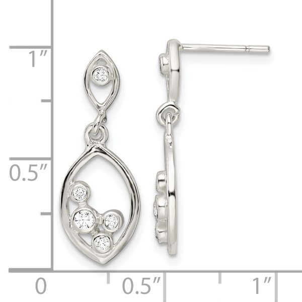Sterling Silver Polished CZ Oval Dangle Post Earrings - Image 3