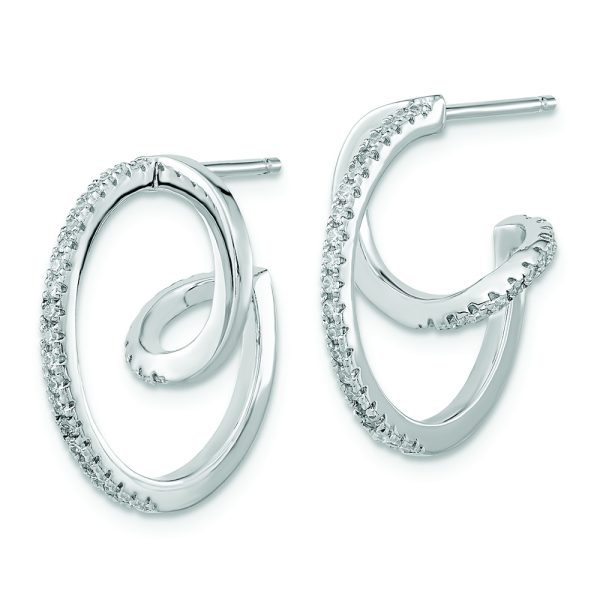 Sterling Silver Rhodium-plated CZ Twisted Hoop Earrings - Image 2