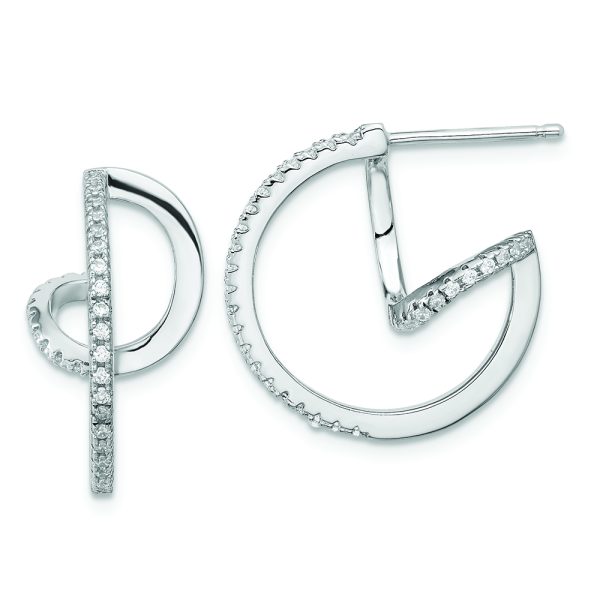 Sterling Silver Rhodium-plated CZ Twisted Hoop Earrings