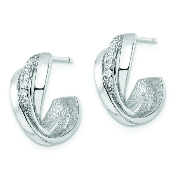 Sterling Silver Rhodium-plated Polished CZ Twisted Post Earrings - Image 2