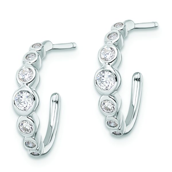 Sterling Silver Rhodium-plated CZ Post Hoop Earrings - Image 2