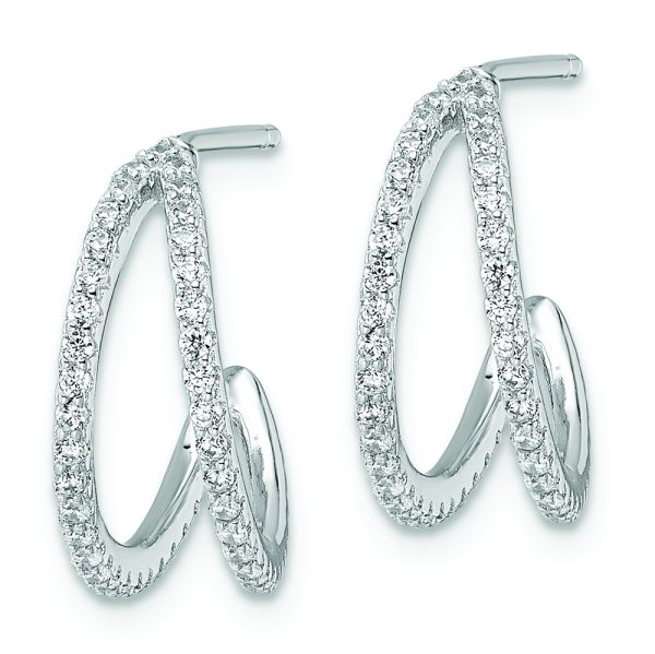 Sterling Silver Polished Rhodium-plated CZ Post Hoop Earrings - Image 2