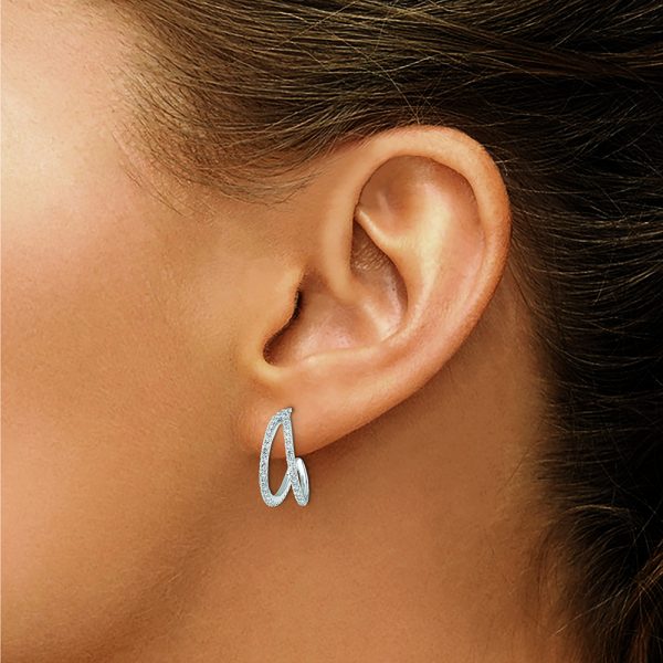 Sterling Silver Polished Rhodium-plated CZ Post Hoop Earrings - Image 3