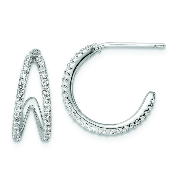 Sterling Silver Polished Rhodium-plated CZ Post Hoop Earrings