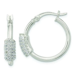 Sterling Silver Polished CZ Hoop Earrings