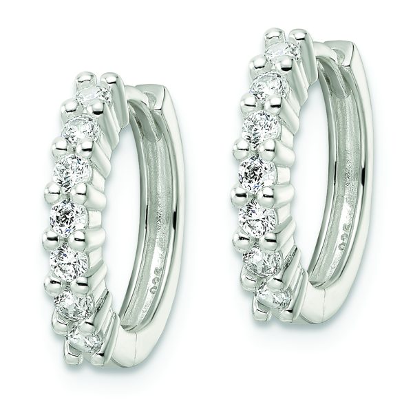 Sterling Silver Polished CZ Hinged Hoop Earrings - Image 2