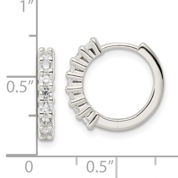 Sterling Silver Polished CZ Hinged Hoop Earrings - Image 3
