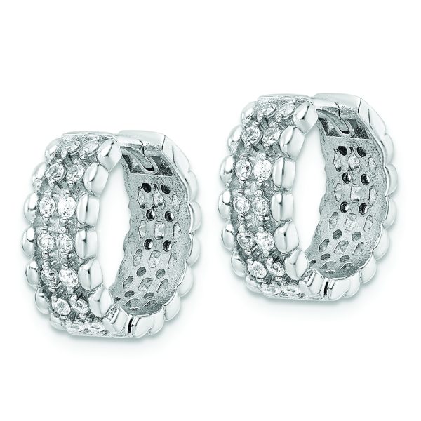 Sterling Silver Rhodium-plated Polished CZ Hinged Hoop Earrings - Image 2