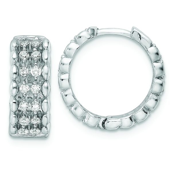 Sterling Silver Rhodium-plated Polished CZ Hinged Hoop Earrings