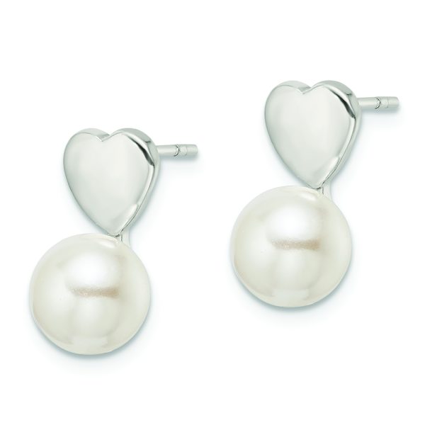 Sterling Silver Shell Pearl Heart Post Earrings - Image 2