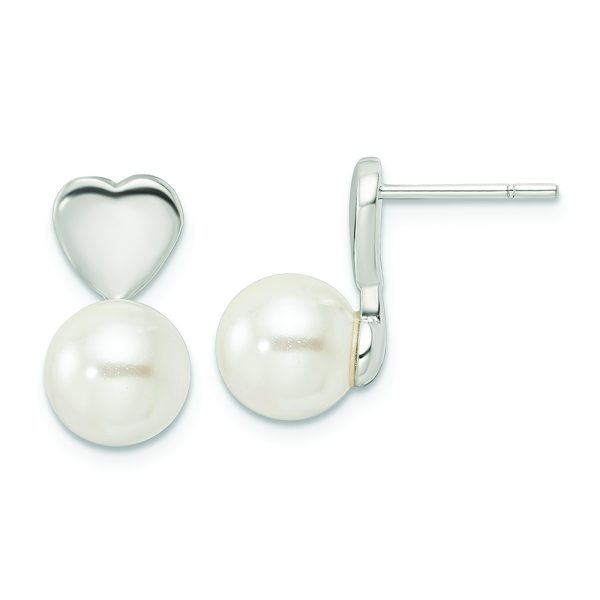 Sterling Silver Shell Pearl Heart Post Earrings