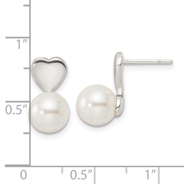 Sterling Silver Shell Pearl Heart Post Earrings - Image 3