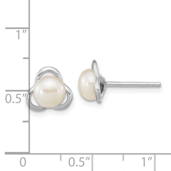 Sterling Silver Rho-plated 6-7mm White Button FWC Pearl Post Earrings - Image 3