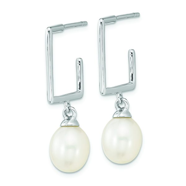 Sterling Silver Rhodium-plated 7-8mm White Rice FWC Pearl Square Earrings - Image 2