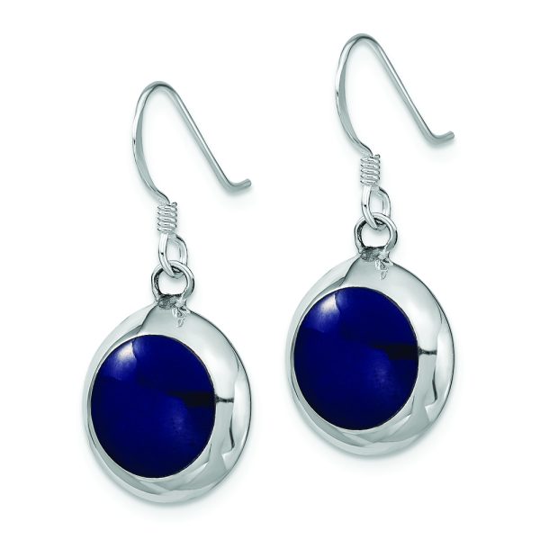 Sterling Silver Polished Round Synthetic Lapis & MOP Dangle Earrings - Image 2