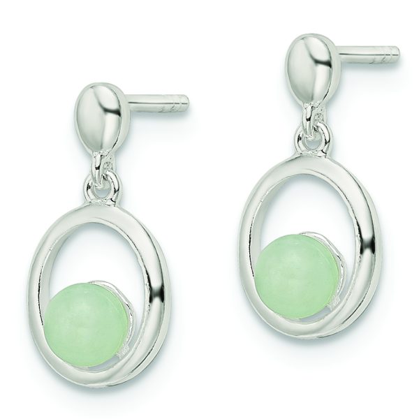 Sterling Silver Polished Light Blue Quartzite Post Oval Dangle Earrings - Image 2