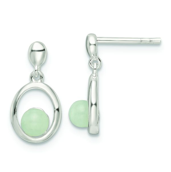 Sterling Silver Polished Light Blue Quartzite Post Oval Dangle Earrings