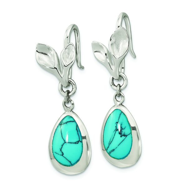 Sterling Silver Polished Reconstituted Turquoise Teardrop Earrings - Image 2