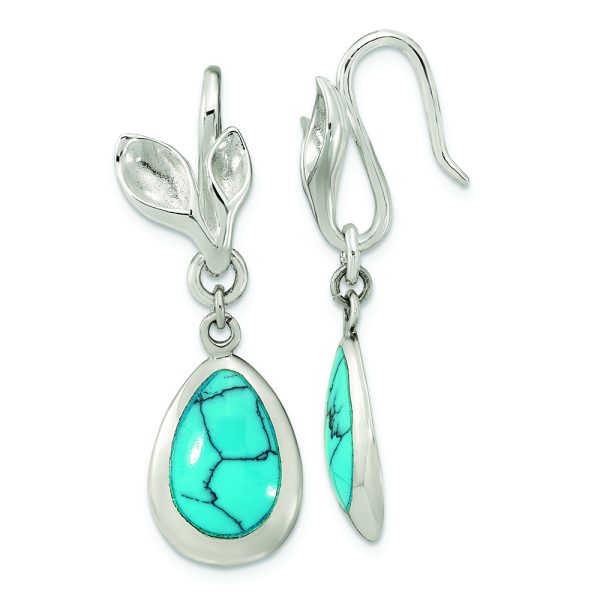 Sterling Silver Polished Reconstituted Turquoise Teardrop Earrings