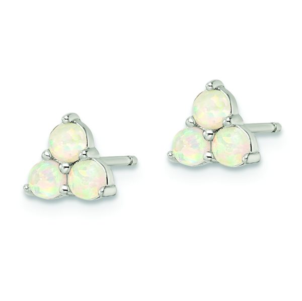 Sterling Silver Rhod-plated Polished Created Opal Cluster Post Earrings - Image 2