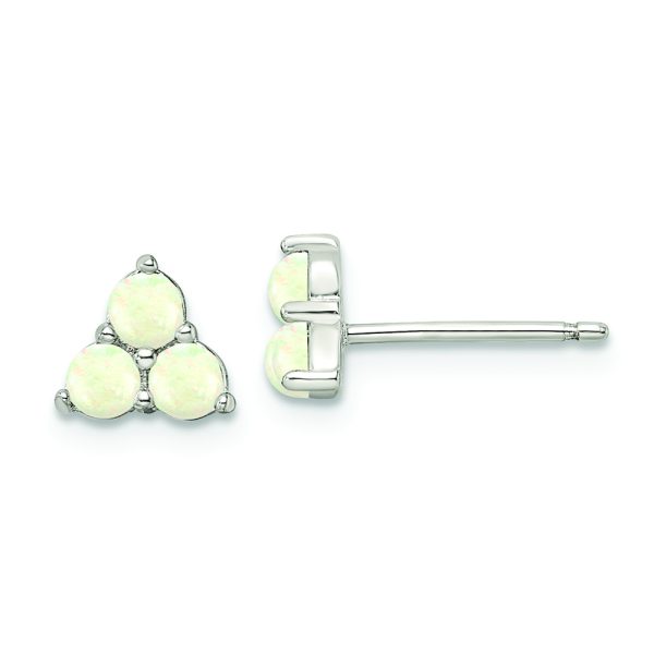 Sterling Silver Rhod-plated Polished Created Opal Cluster Post Earrings