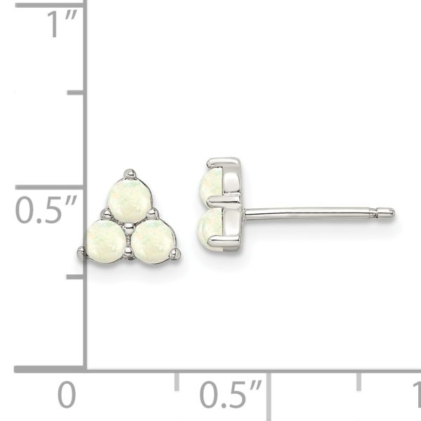 Sterling Silver Rhod-plated Polished Created Opal Cluster Post Earrings - Image 3