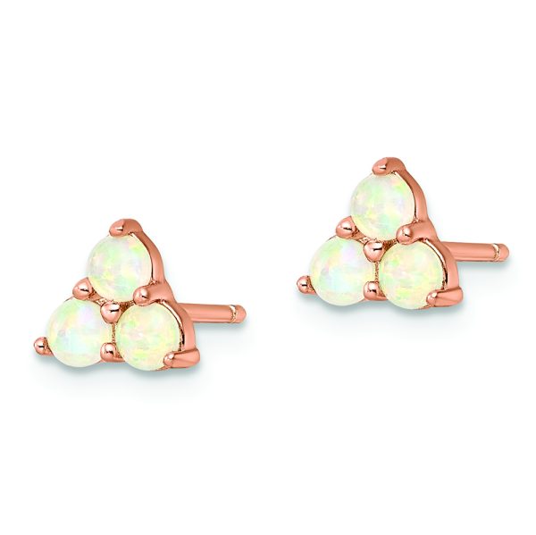 Sterling Silver Rose-tone Polished Triple Created Opal Cluster Post Earring - Image 2